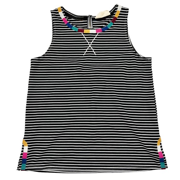 Savanna Jane Striped Stretch Knit embroidered Tank Top Black White Round Neck, S - Picture 1 of 8